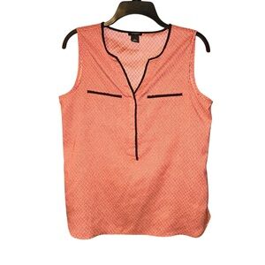 Ann Taylor Sleeveless Blouse Womens Small Geometric Print Orange Navy V-Neck Top